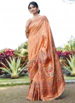 Soft Pure Silk Peach Traditional Wear Weaving Saree